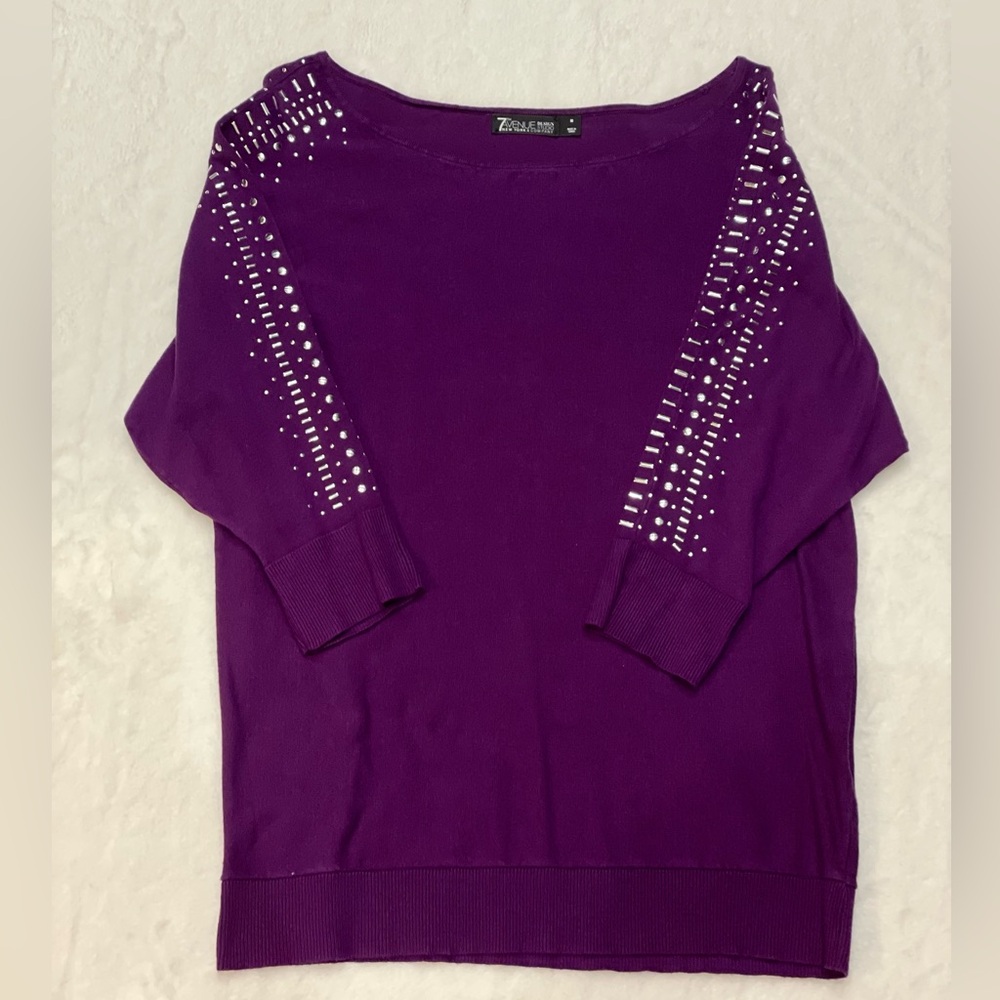 New York & Co Purple Sweater with silver embellishments